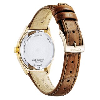 CITIZEN Damenuhr Eco-Drive – Solarbetrieben, Roségold Edelstahl, Braunes Lederband, Römische Zahlen, Wasserdicht 5 ATM