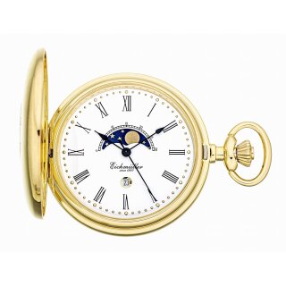 Eichmüller Savonnette Mondphasen-Taschenuhr mit Kette Schweizer Werk Ref 8216-02