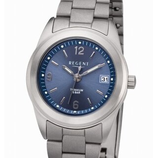 Elegante Regent F-1168 VOLL-TITAN 26mm Damenuhr Datum -  5 ATM WR - Hypoallergen